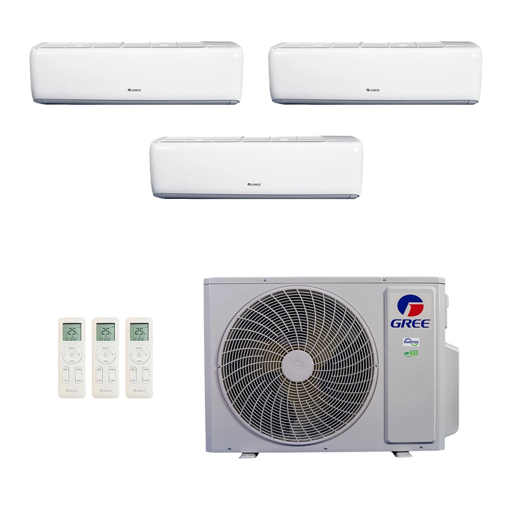 Ar Condicionado Multisplit Tri 30000 Btu(2x9000+12000) Quente/frio - Inverter - Gree - 220v - Gwh(12)atc-d6dna1a Gwh(09)atb-d6dna1a /