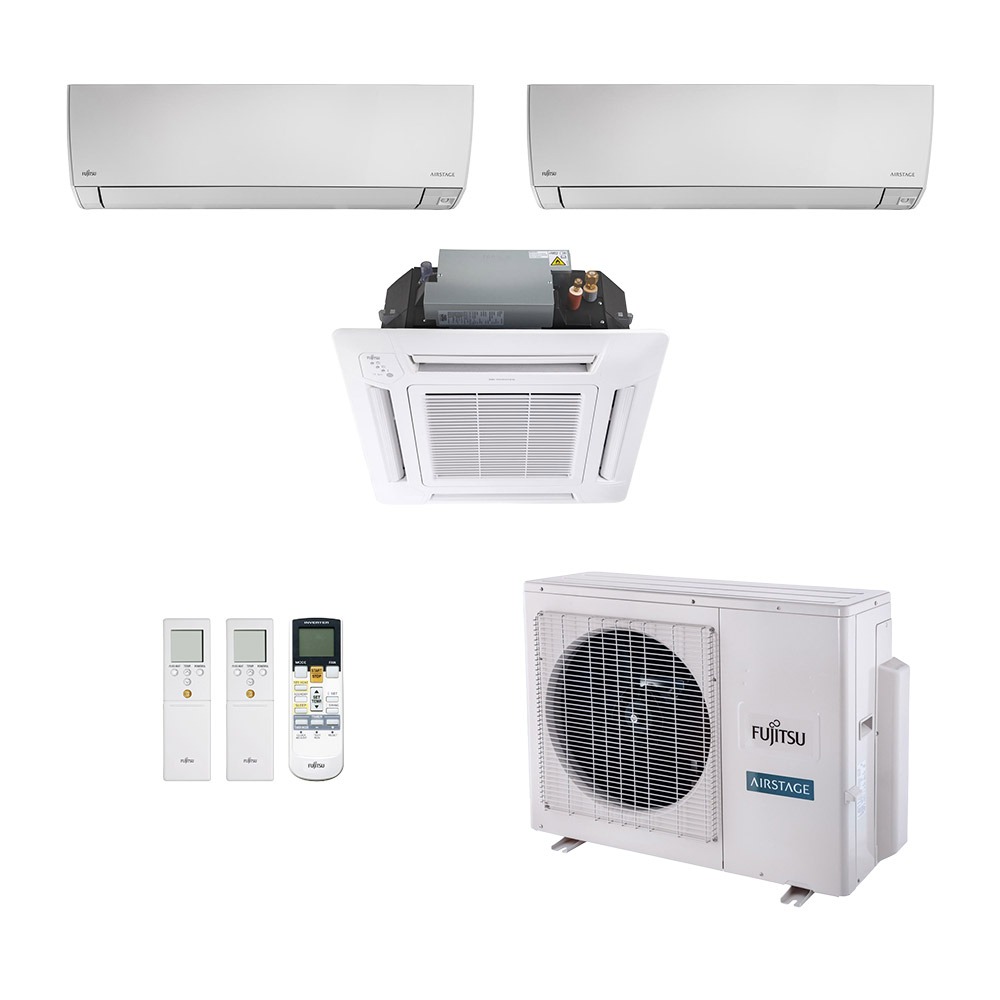 Ar-Condicionado Multi Split Inverter Fujitsu 18.000 (2x Evap HW 7.000 + 1x Evap Cassete 4 Vias 9.000) Quente/Frio 220V