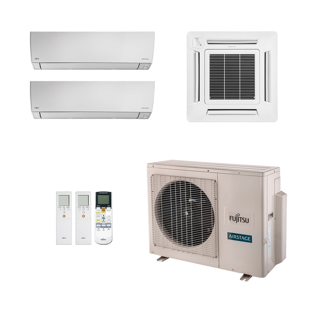 Ar-Condicionado Multi Split Inverter Fujitsu 18.000 (2x Evap HW 7.000 + 1x Evap Cassete 4 Vias 9.000) Quente/Frio 220V