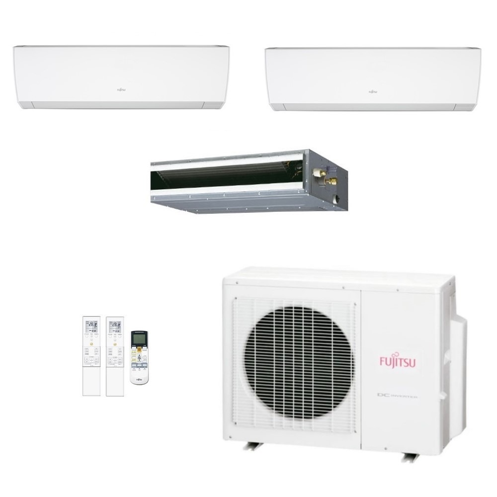 Ar-Condicionado Multi Split Inverter Fujitsu 18.000 (2x Evap HW 7.000 + 1x Evap Duto 12.000) Quente/Frio 220V