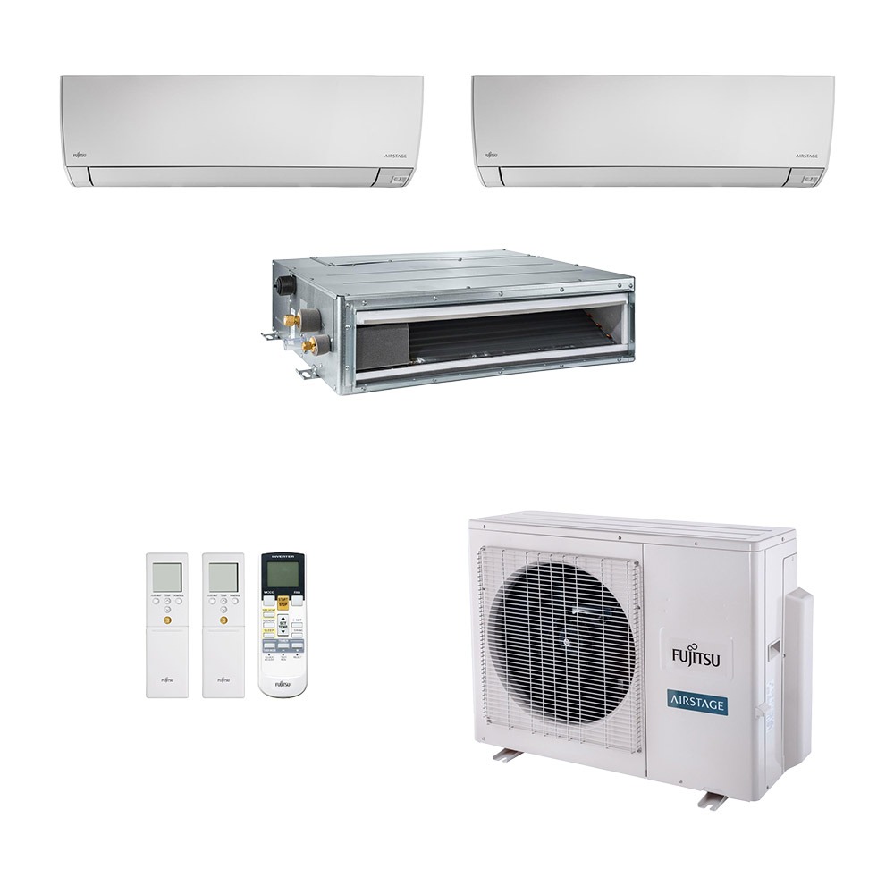Ar-Condicionado Multi Split Inverter Fujitsu 18.000 (2x Evap HW 7.000 + 1x Evap Duto 9.000) Quente/Frio 220V
