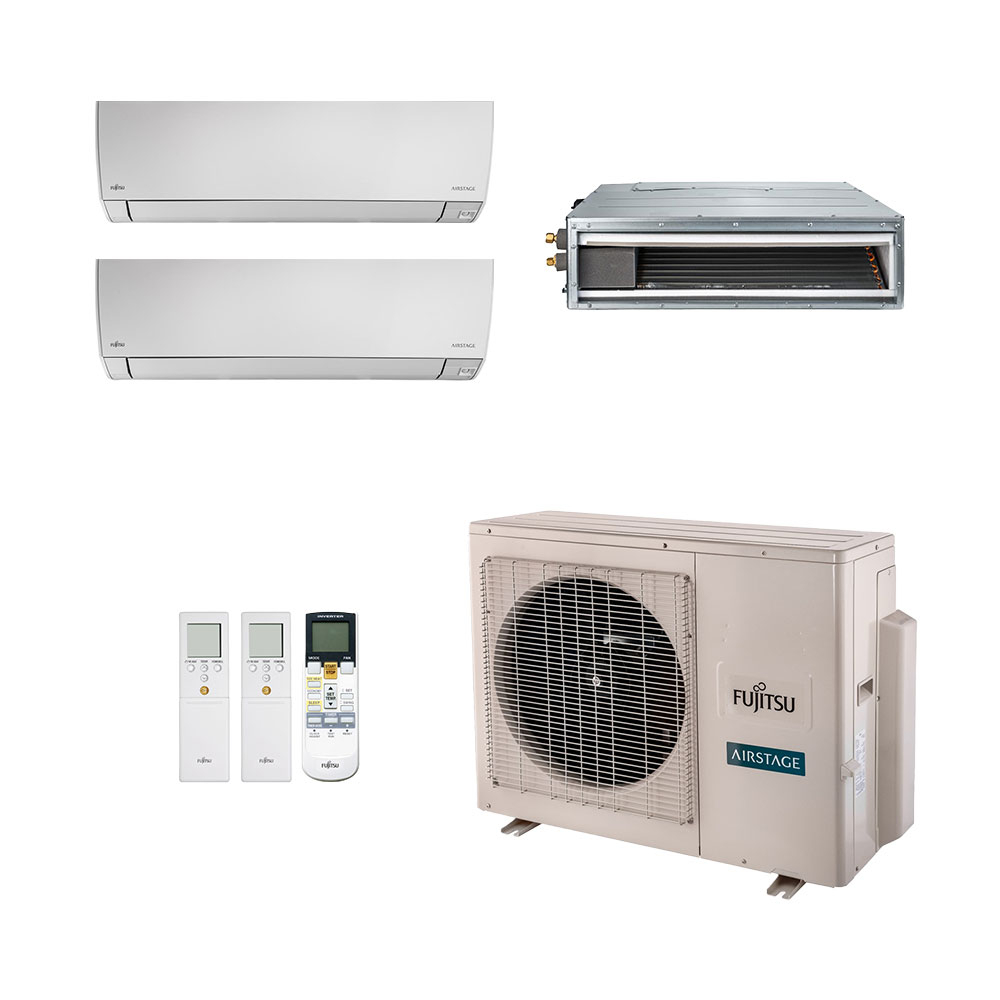 Ar-Condicionado Multi Split Inverter Fujitsu 18.000 (2x Evap HW 7.000 + 1x Evap Duto 9.000) Quente/Frio 220V