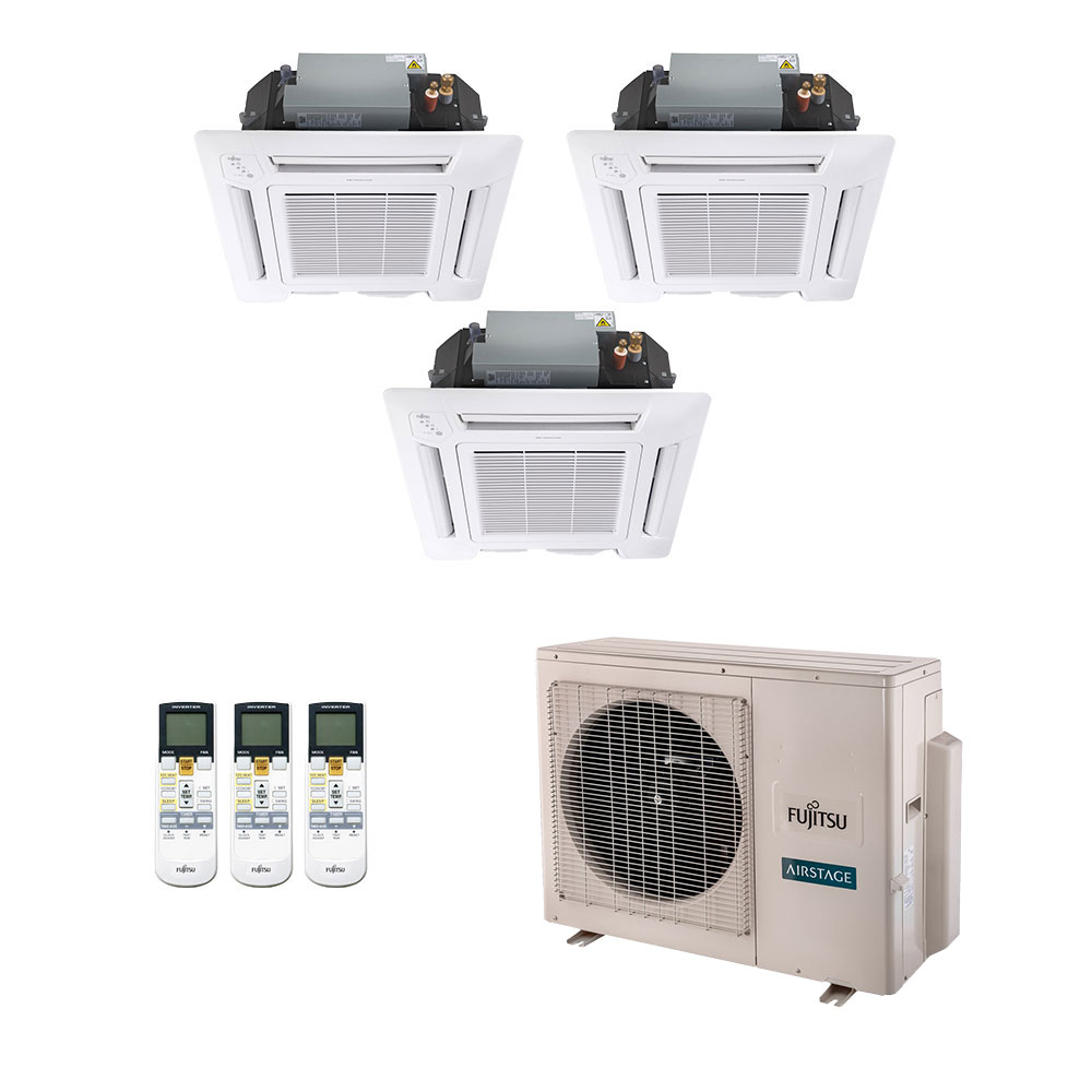 Ar-Condicionado Multi Split Inverter Fujitsu 18.000 (3x Evap Cassete 4 Vias 9.000) Quente/Frio 220V