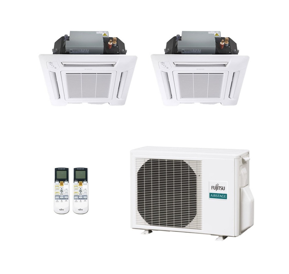 Ar-Condicionado Multi Split Inverter Fujitsu 18.000 BTUs (2 Evaporadoras Cassete 4 Vias 12.000 BTUS) Quente e Frio 220V