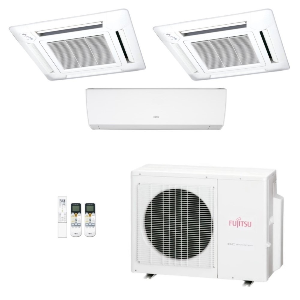 Ar-Condicionado Multi Split Inverter Fujitsu 23.000 (1x Evap HW 7.000 + 2x Evap Cassete 4 Vias 12.000) Quente/Frio 220V