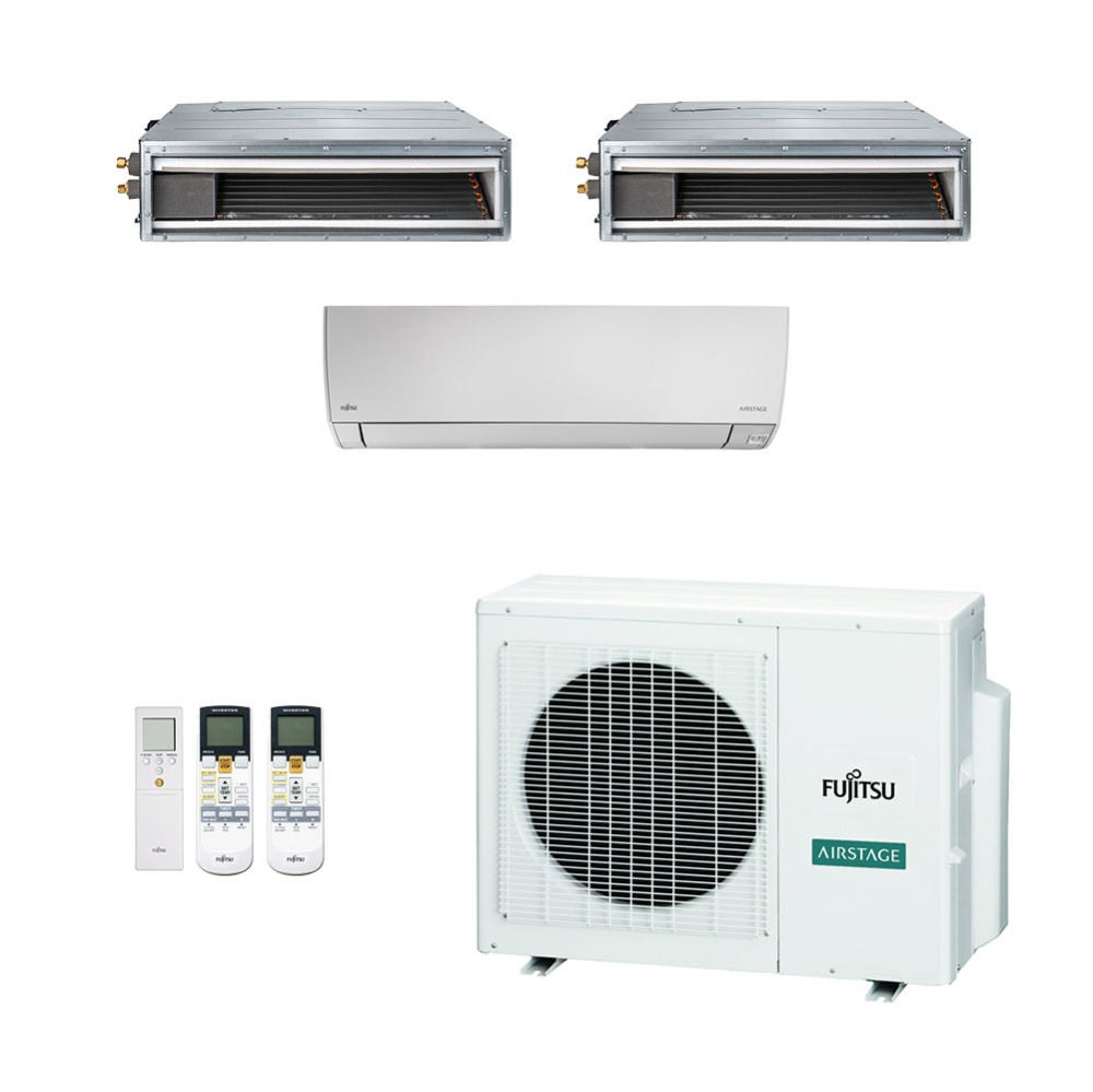 Ar-Condicionado Multi Split Inverter Fujitsu 23.000 (1x Evap HW 7.000 + 2x Evap Duto 12.000) Quente/Frio 220V