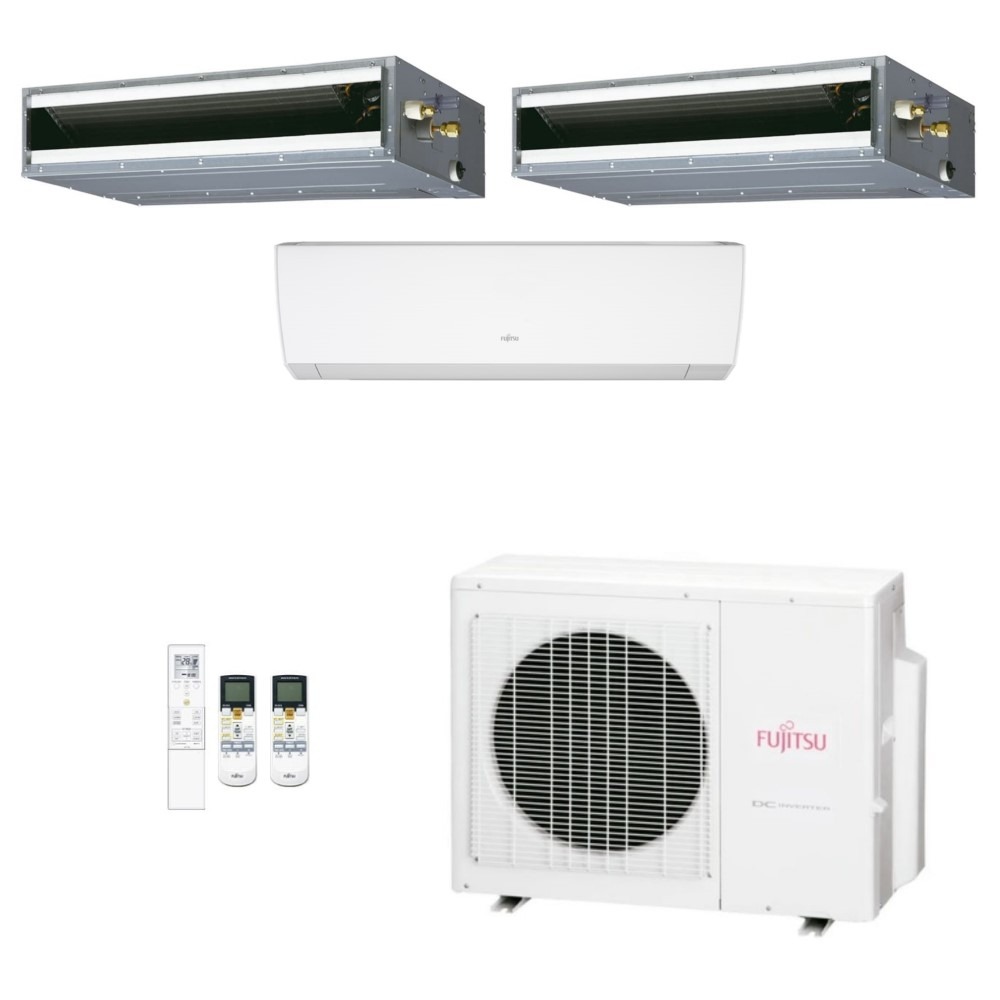 Ar-Condicionado Multi Split Inverter Fujitsu 23.000 (1x Evap HW 7.000 + 2x Evap Duto 9.000) Quente/Frio 220V