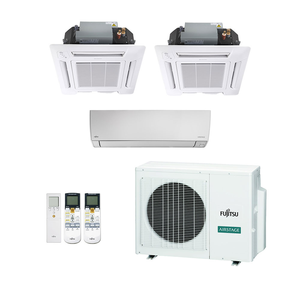Ar-Condicionado Multi Split Inverter Fujitsu 23.000 (1x Evap HW 9.000 + 2x Evap Cassete 4 Vias 9.000) Quente/Frio 220V