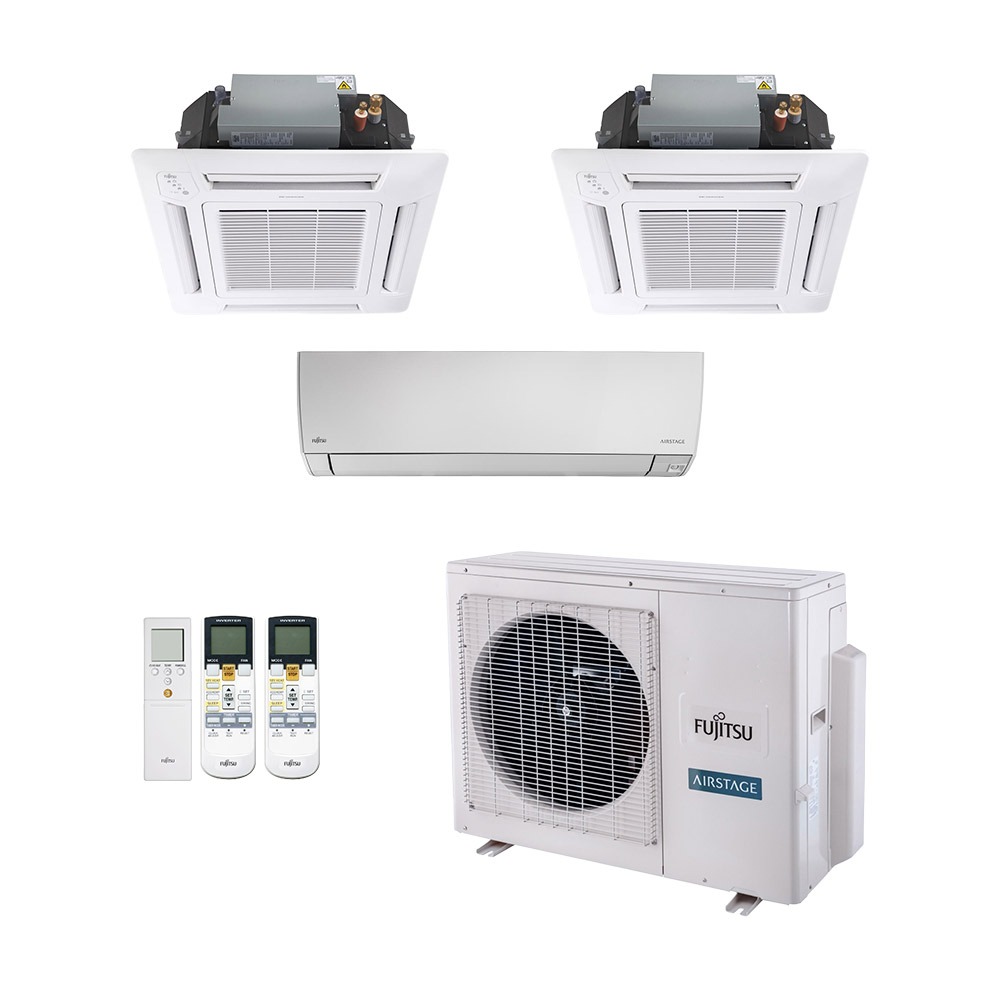 Ar-Condicionado Multi Split Inverter Fujitsu 23.000 (1x Evap HW 9.000 + 2x Evap Cassete 4 Vias 9.000) Quente/Frio 220V