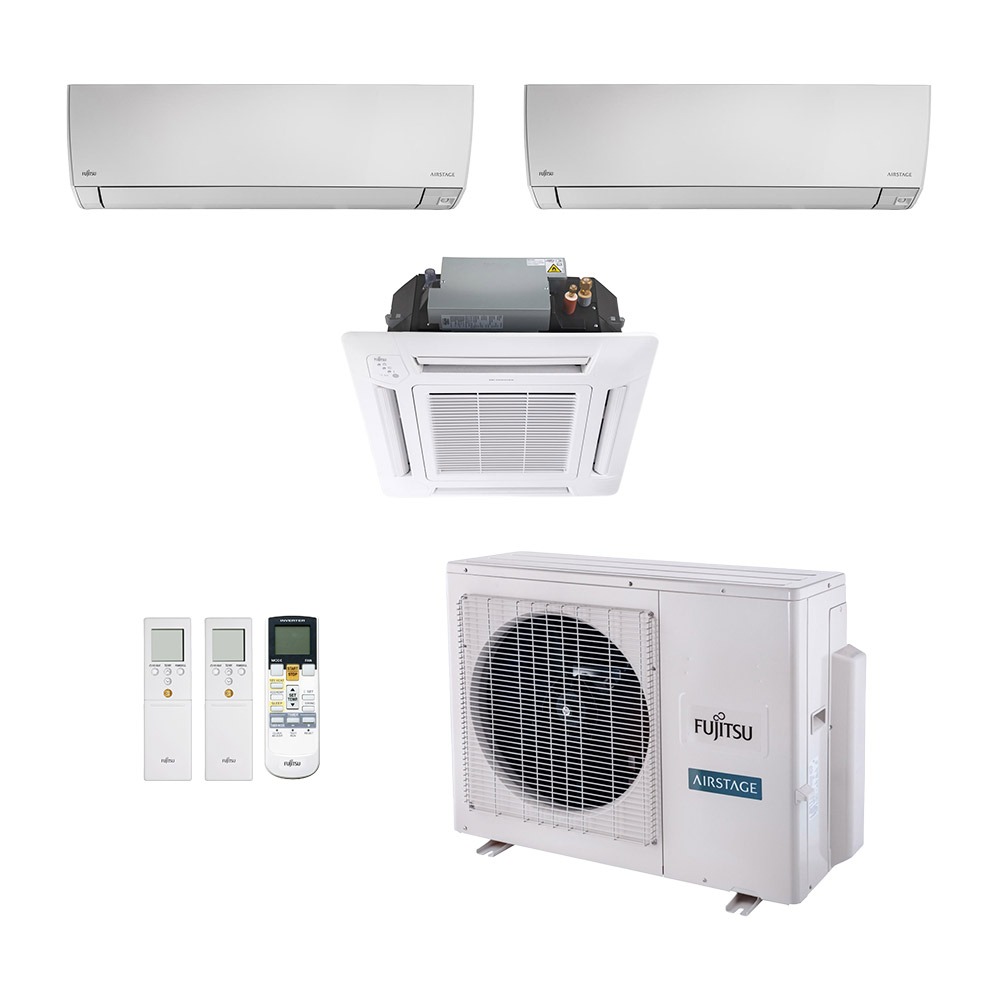 Ar-Condicionado Multi Split Inverter Fujitsu 23.000 (2x Evap HW 12.000 + 1x Evap Cassete 4 Vias 12.000) Quente/Frio 220V