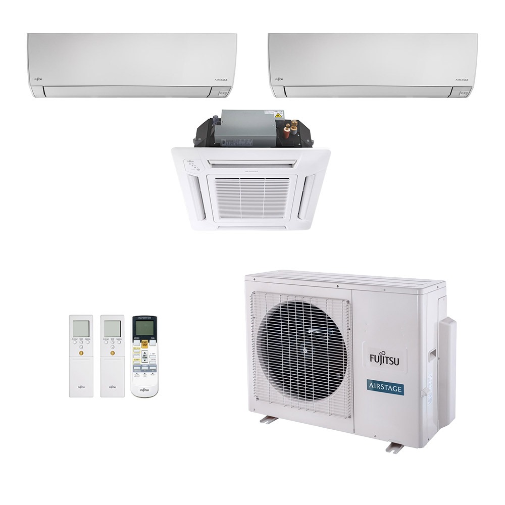 Ar-Condicionado Multi Split Inverter Fujitsu 23.000 (2x Evap HW 7.000 + 1x Evap Cassete 4 Vias 18.000) Quente/Frio 220V
