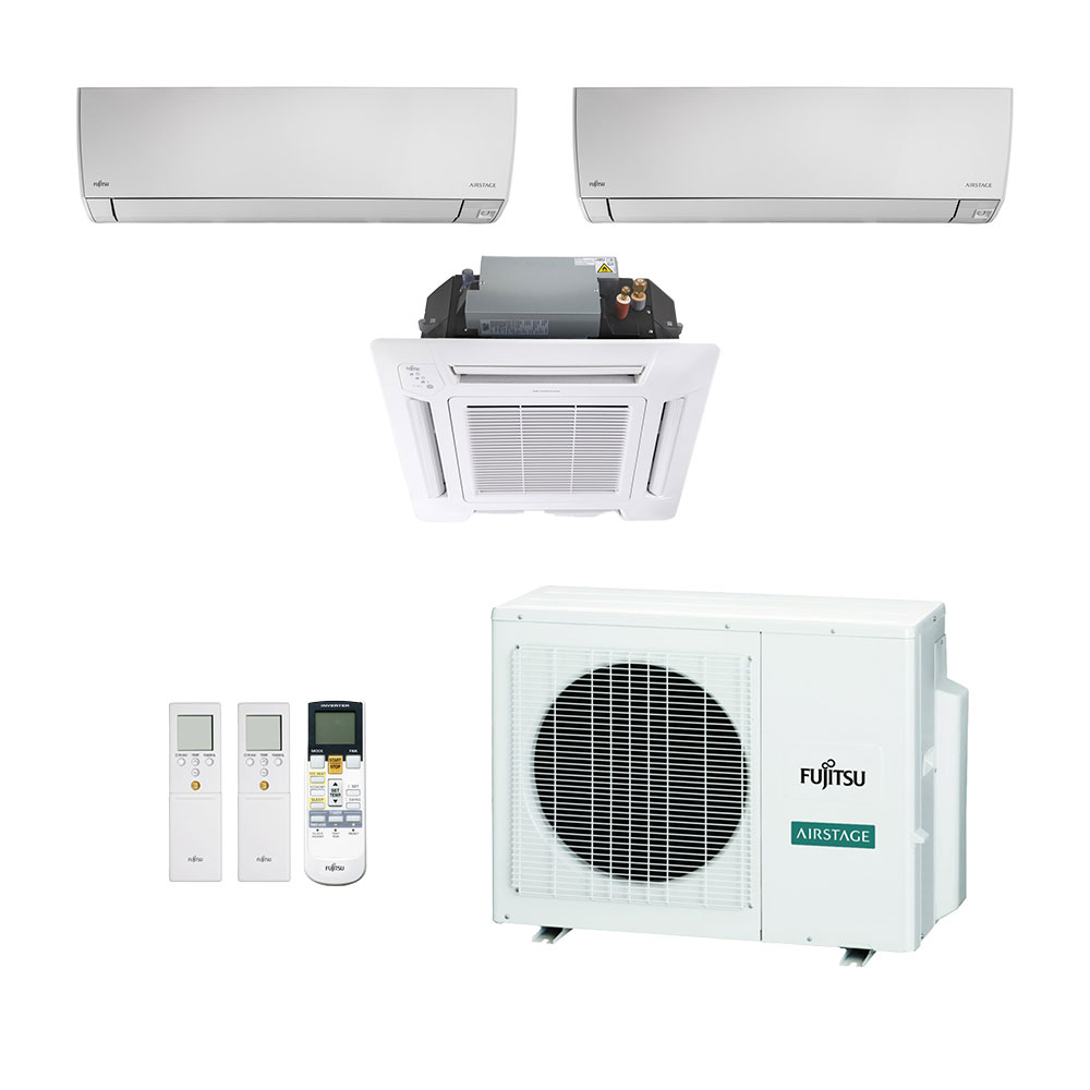 Ar-Condicionado Multi Split Inverter Fujitsu 23.000 (2x Evap HW 7.000 + 1x Evap Cassete 4 Vias 18.000) Quente/Frio 220V