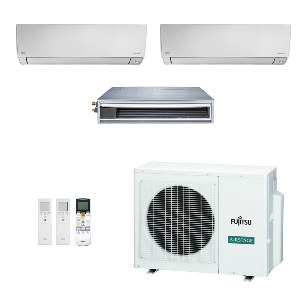 Ar-Condicionado Multi Split Inverter Fujitsu 23.000 (2x Evap HW 7.000 + 1x Evap Duto 18.000) Quente/Frio 220V