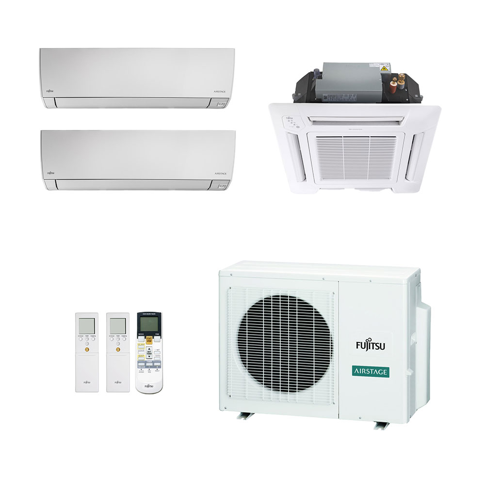 Ar-Condicionado Multi Split Inverter Fujitsu 23.000 (2x Evap HW 9.000 + 1x Evap Cassete 4 Vias 9.000) Quente/Frio 220V