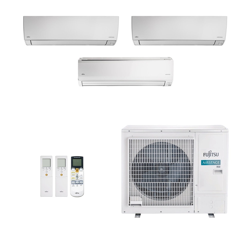 Ar-Condicionado Multi Split Inverter Fujitsu 27.000 BTUs (2 Evaporadoras HW 7.000 BTUs + 1 Evaporadora 24.000 BTUs) Quente e Frio 220V