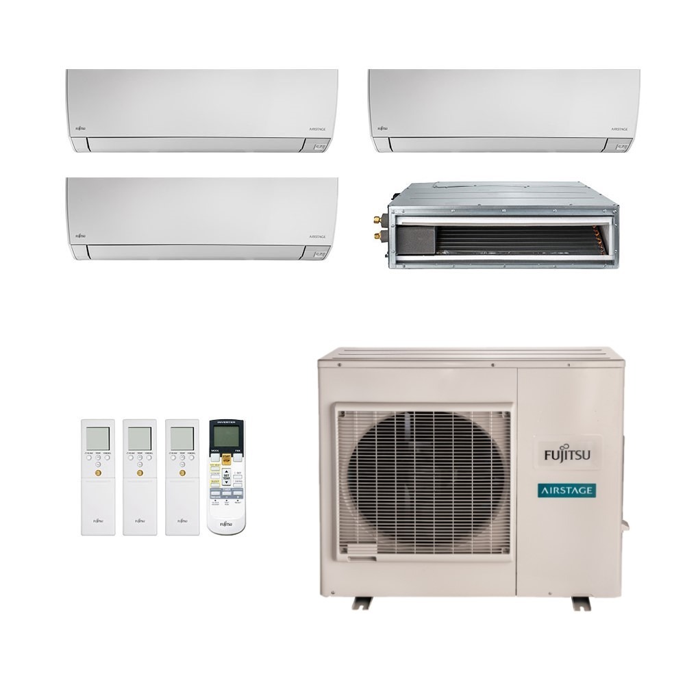 Ar-Condicionado Multi Split Inverter Fujitsu 35.000 (1x Evap HW 9.000 + 2x Evap HW 12.000 + 1x Evap Duto 12.000) Quente/Frio 220V