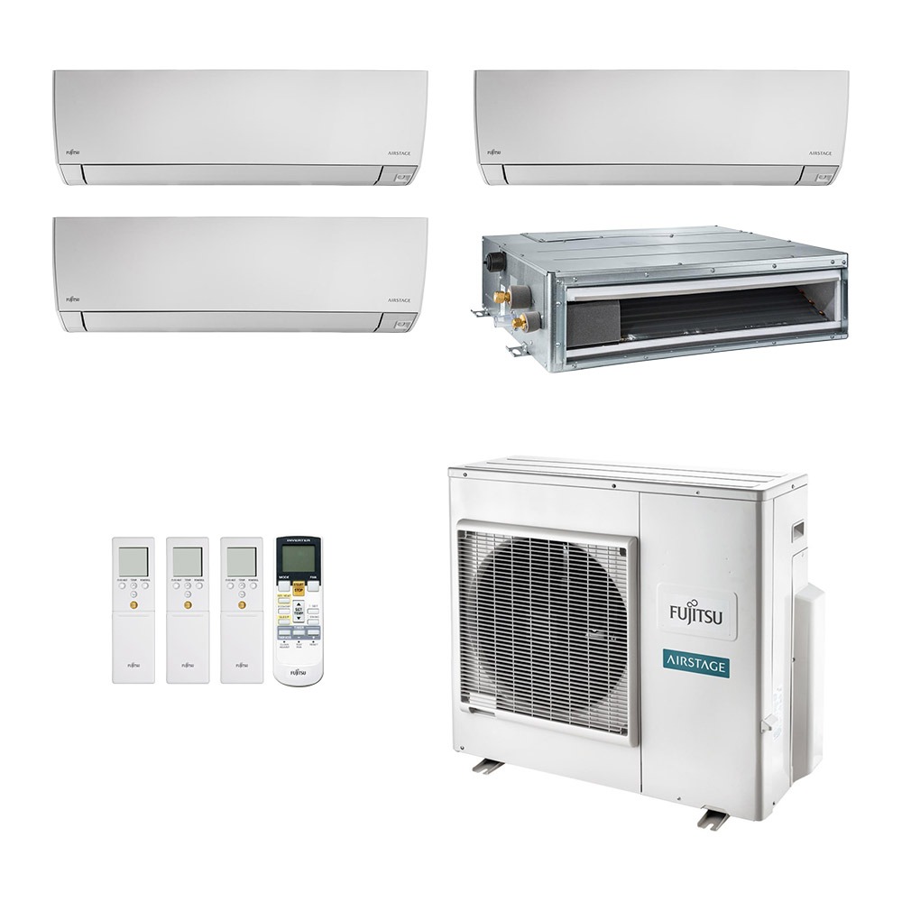 Ar-Condicionado Multi Split Inverter Fujitsu 35.000 (1x Evap HW 9.000 + 2x Evap HW 12.000 + 1x Evap Duto 12.000) Quente/Frio 220V