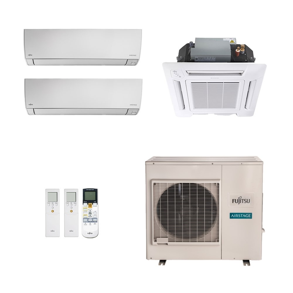 Ar-Condicionado Multi Split Inverter Fujitsu 35.000 (2x Evap HW 9.000 + 1x Evap Cassete 4 Vias 18.000) Quente/Frio 220V