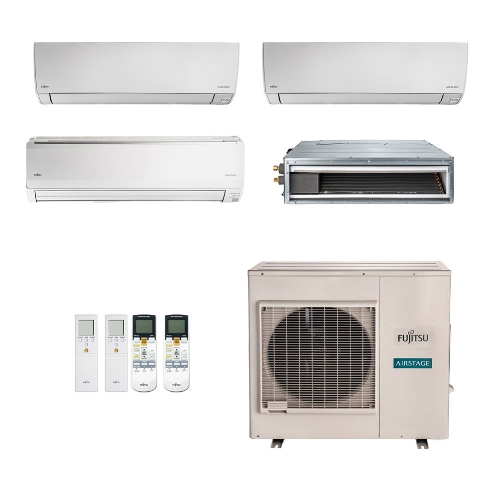Ar-Condicionado Multi Split Inverter Fujitsu 35.000 (2x Evap HW 9.000 + 1x Evap Duto 12.000 + 1x Evap HW 18.000) Quente/Frio 220V