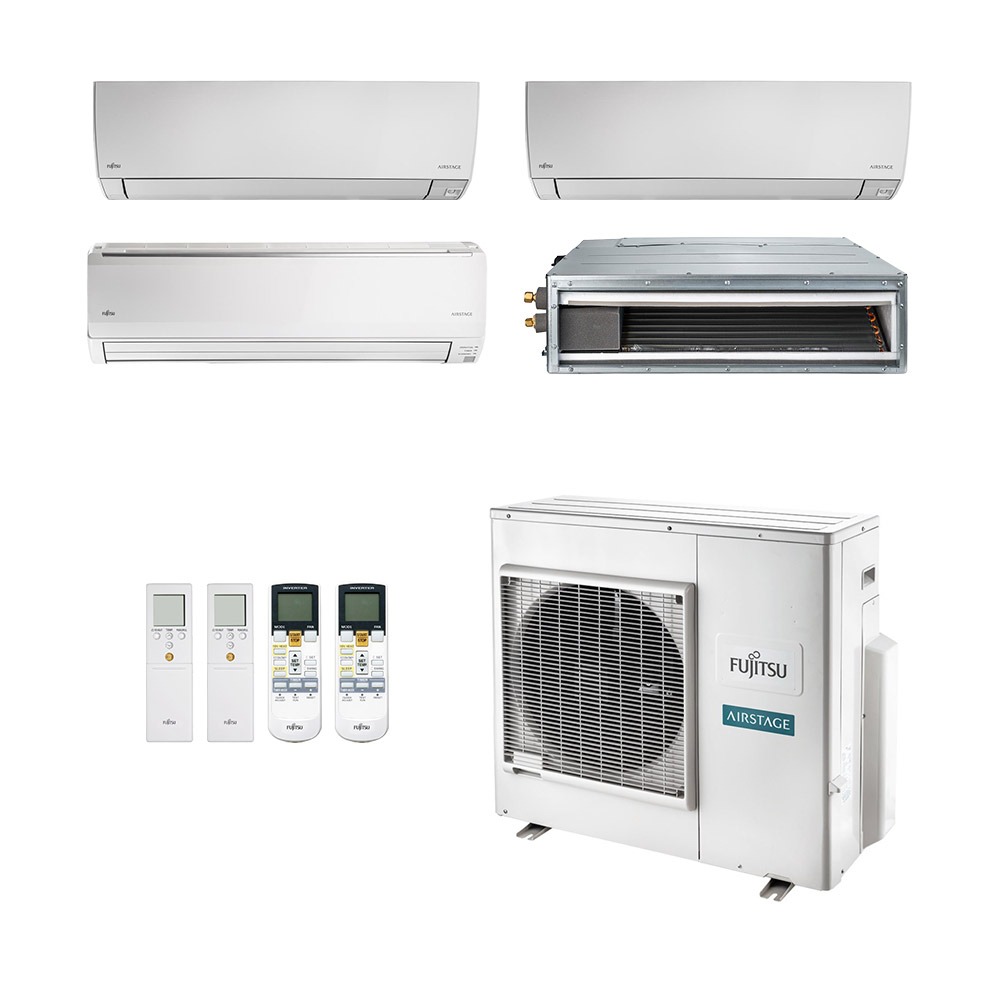 Ar-Condicionado Multi Split Inverter Fujitsu 35.000 (2x Evap HW 9.000 + 1x Evap Duto 12.000 + 1x Evap HW 18.000) Quente/Frio 220V