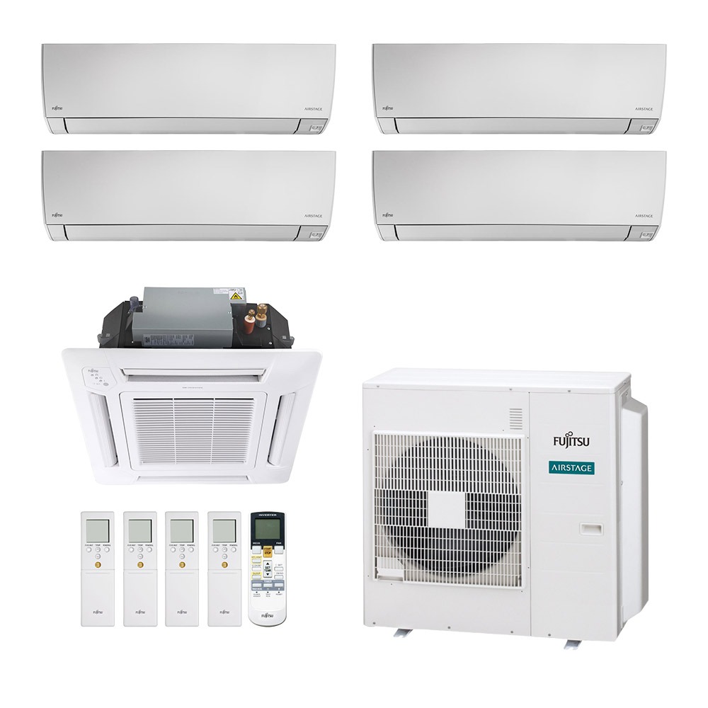Ar-Condicionado Multi Split Inverter Fujitsu 45.000 (2x Evap HW 7.000 + 2x Evap HW 12.000 + 1x Evap Cassete 4 Vias 18.000) Quente/Frio 220V