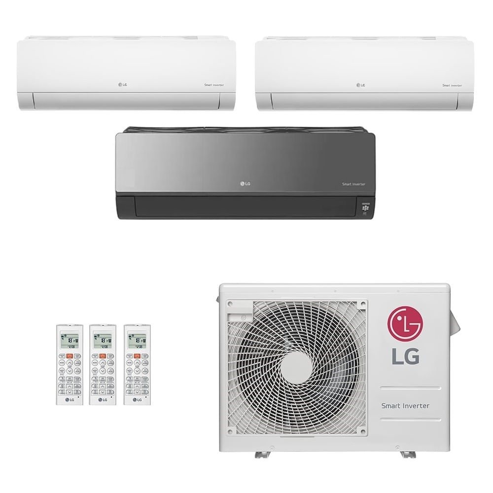 Ar-Condicionado Multi Split Inverter LG 24.000 BTUs (2x Evap HW 9.000 + 1x Evap HW Artcool 12.000) Quente/Frio 220V