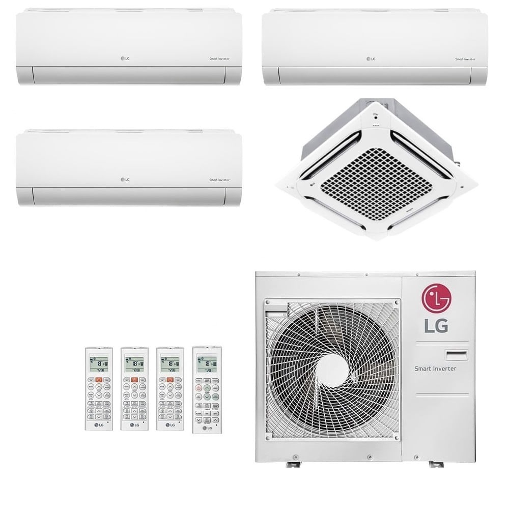 Ar-Condicionado Multi Split Inverter LG 30.000 (2x Evap HW 9.000 + 1x Evap HW 12.000 + 1x Evap Cassete 4 Vias 18.000) Quente/Frio 220V