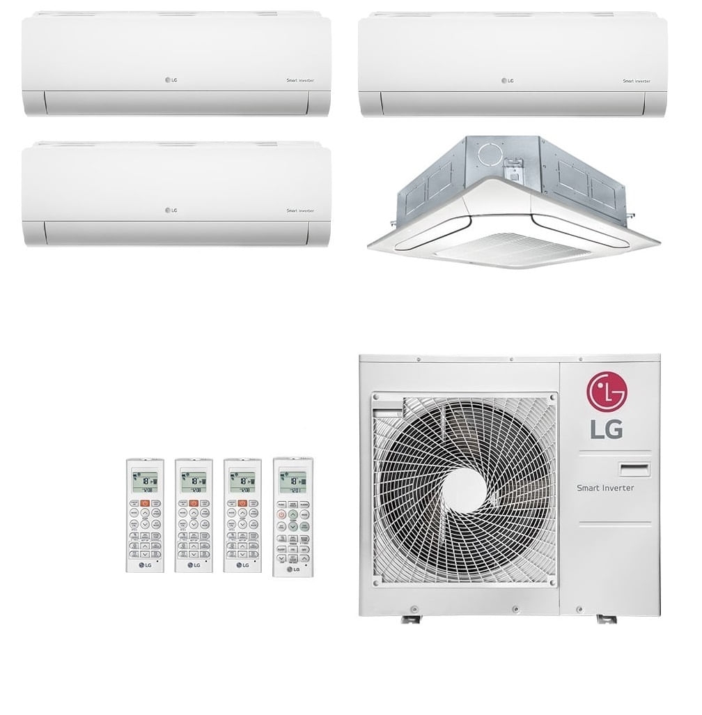 Ar-Condicionado Multi Split Inverter LG 48.000 BTUs (3x Evap HW 9.000 + 1x Evap Cassete 4 Vias 24.000) Quente/Frio 220V