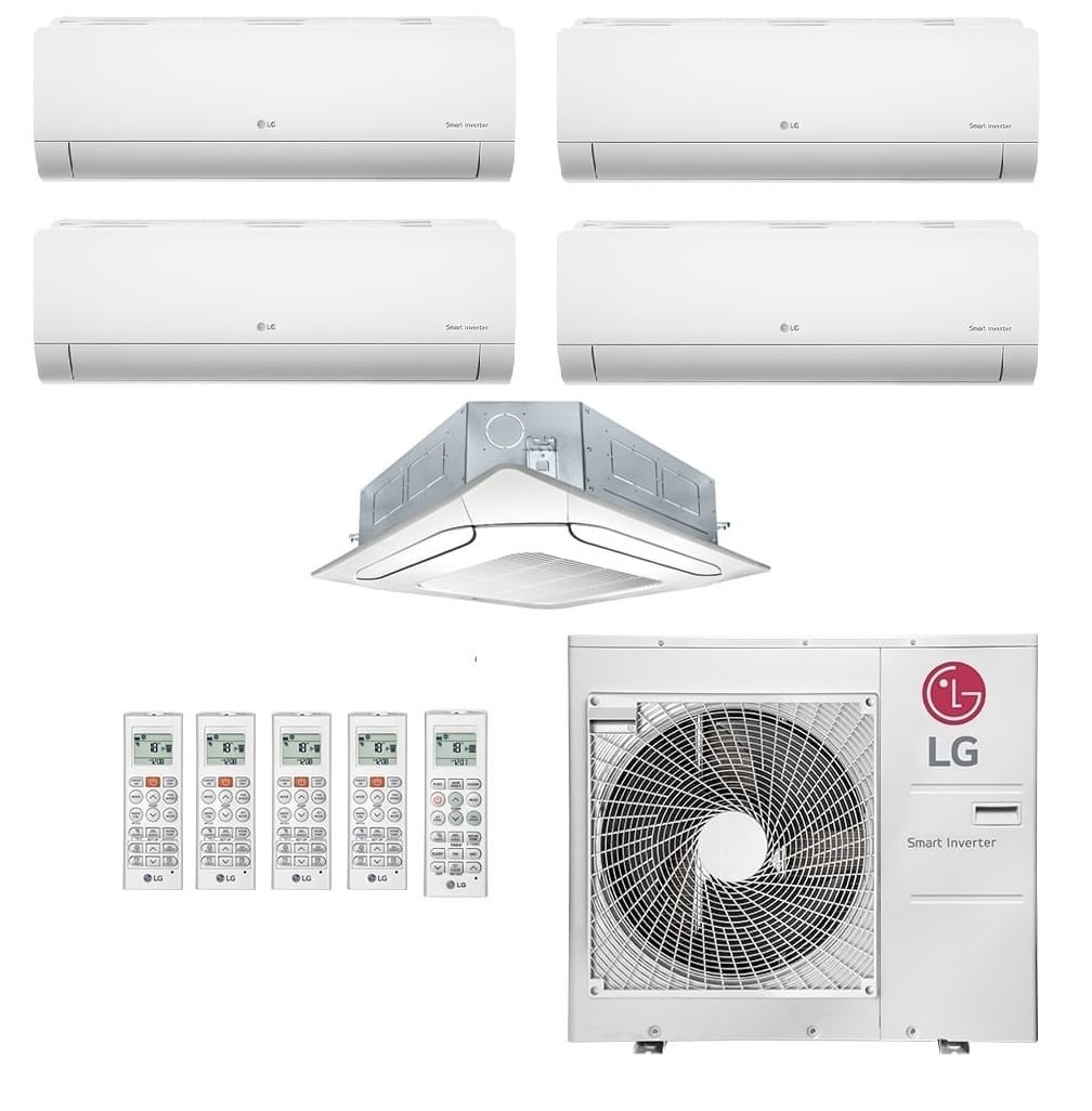 Ar-Condicionado Multi Split Inverter LG 48.000 BTUs (4x Evap HW 9.000 + 1x Evap Cassete 4 Vias 12.000) Quente/Frio 220V