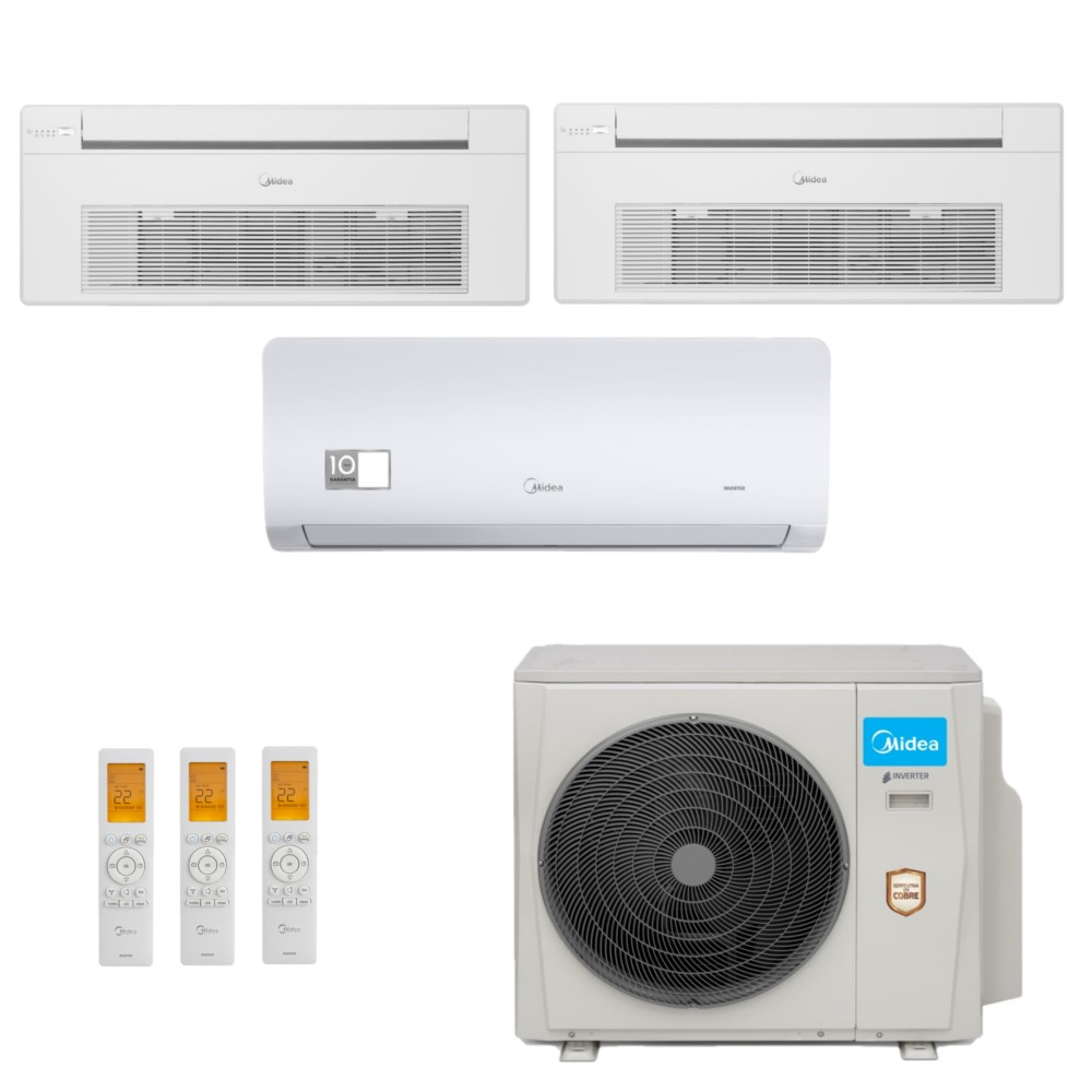 Ar-Condicionado Multi Split Inverter Midea 27.000 (1x Evap HW 9.000 + 2x Evap Cassete 1 Via 12.000) Quente/Frio 220V