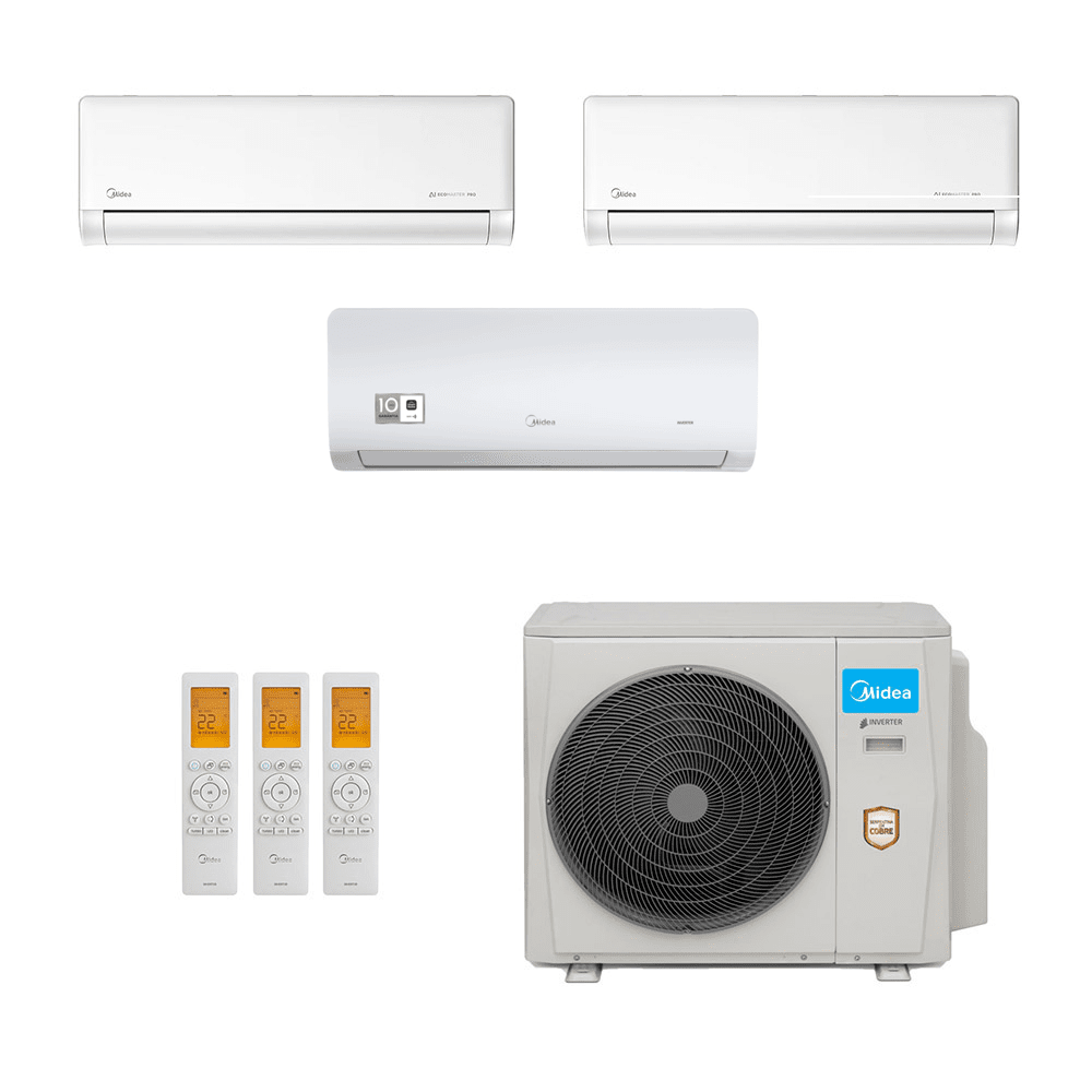 Ar-Condicionado Multi Split Inverter Midea 42.000 (1x Evap HW 9.000 + 1x Evap HW 12.000 + 1x Evap HW 24.000) Quente/Frio 220V