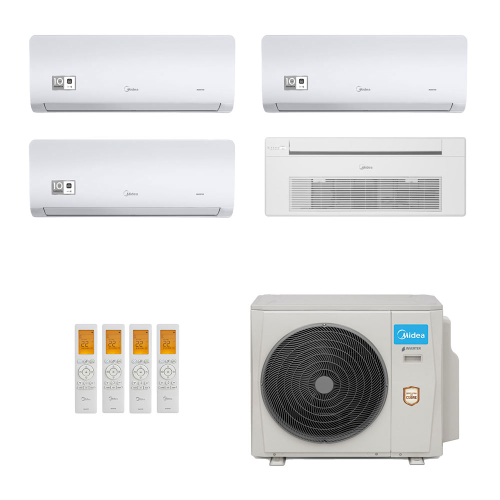 Ar-Condicionado Multi Split Inverter Midea 42.000 (3x Evap HW 12.000 + 1x Evap Cassete 1 Via 12.000) Quente/Frio 220V