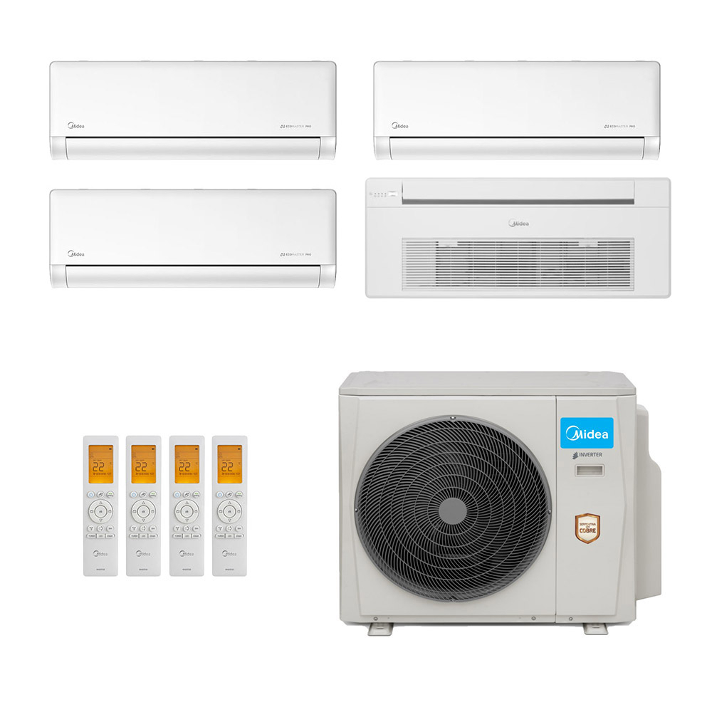 Ar-Condicionado Multi Split Inverter Midea 42.000 (3x Evap HW 12.000 + 1x Evap Cassete 1 Via 18.000) Quente/Frio 220V