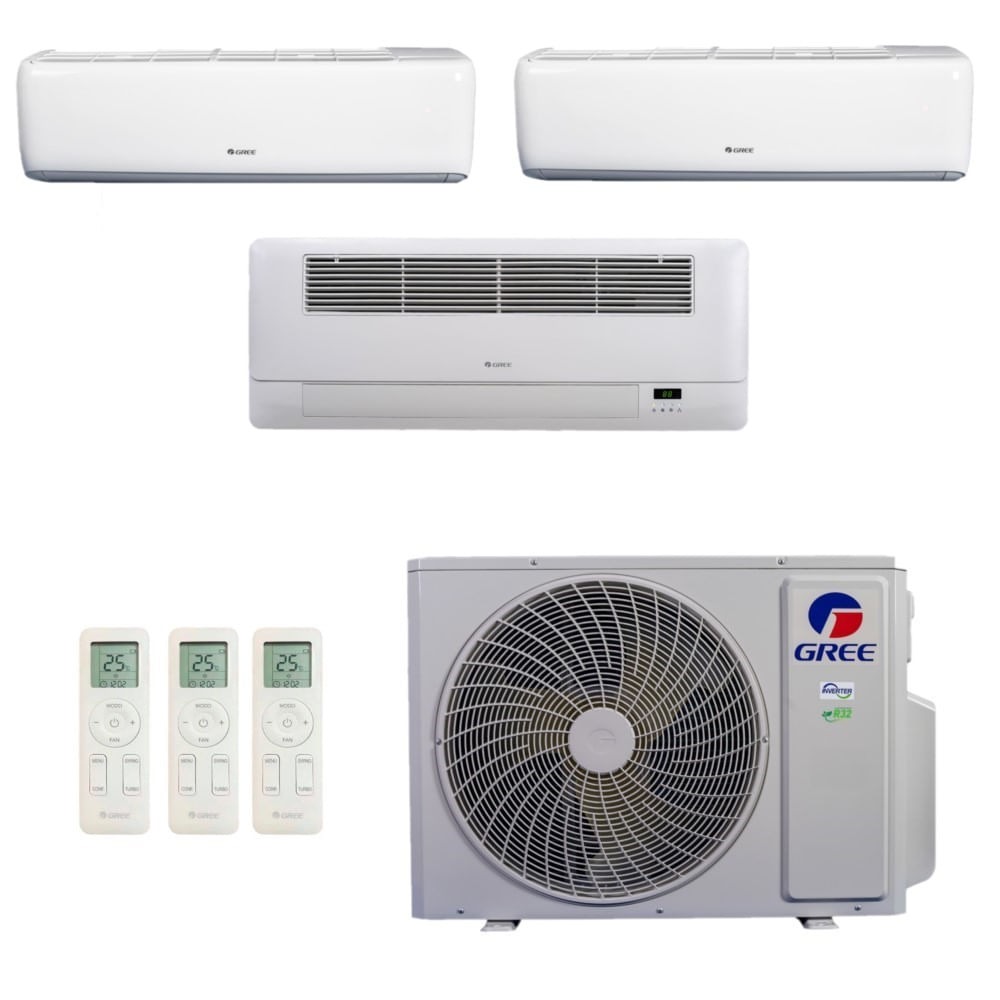 Ar-Condicionado Multi Split Inverter R-32 Gree 24.000 (2x Evap HW 9.000 + 1x Evap Cassete 1 Via 9.000) Quente/Frio 220V