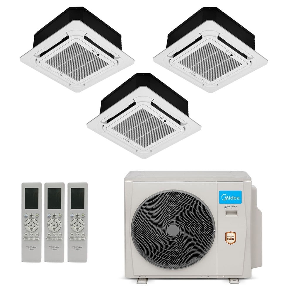 Ar-Condicionado Multi Split Inverter Midea 27.000 (3x Evap Cassete 4 Vias 12.000) Quente/Frio 220V