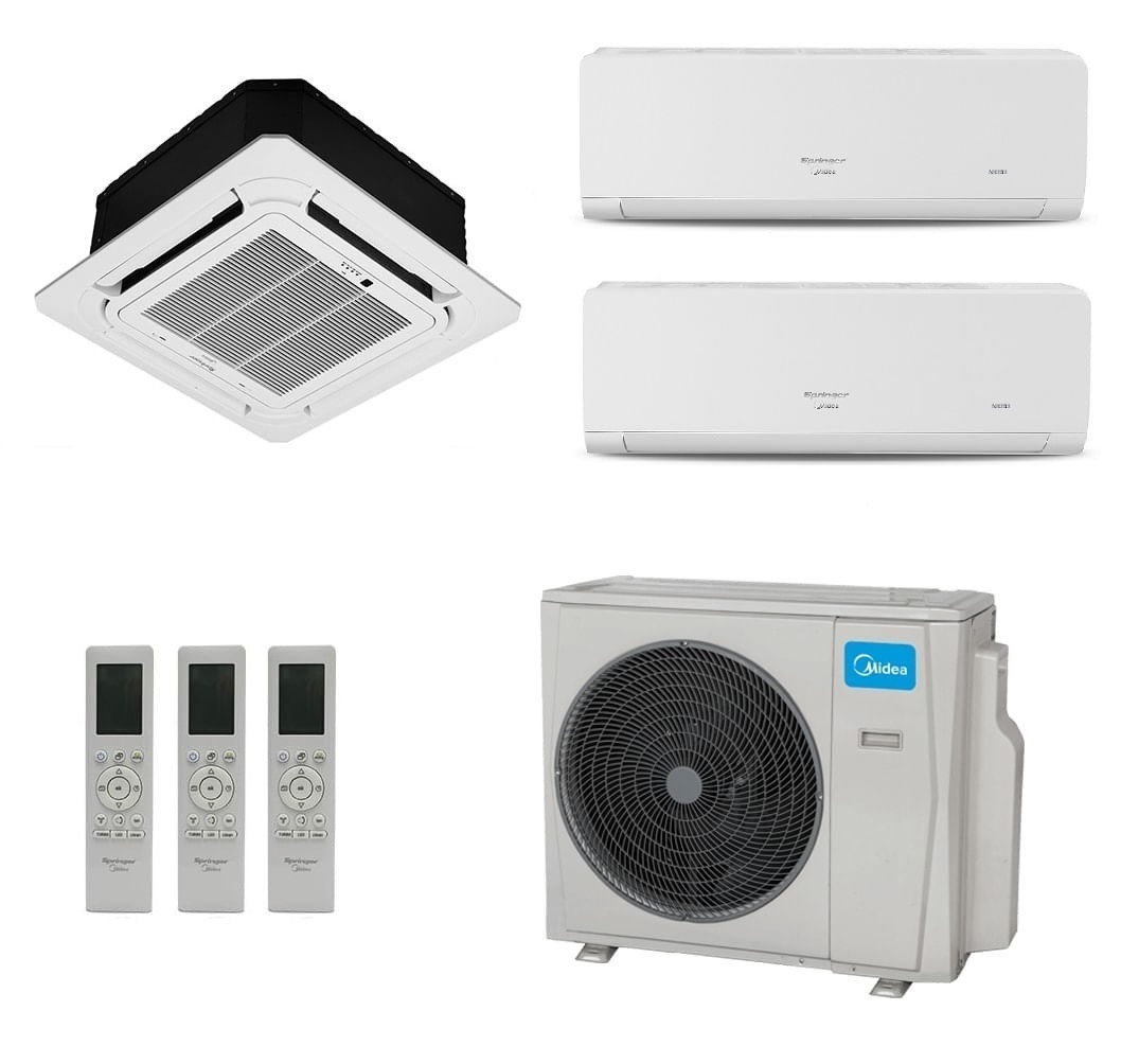 Ar-Condicionado Multi Split Inverter Springer Midea 27.000 BTUs (2x Evap HW 9.000 + 1x Evap Cassete 4 Vias 12.000) Quente/Frio 220V