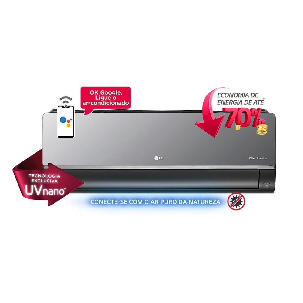 Ar-Condicionado Split HW LG Dual Inverter Voice Artcool UV Nano 12.000 BTUs Quente/Frio 220V