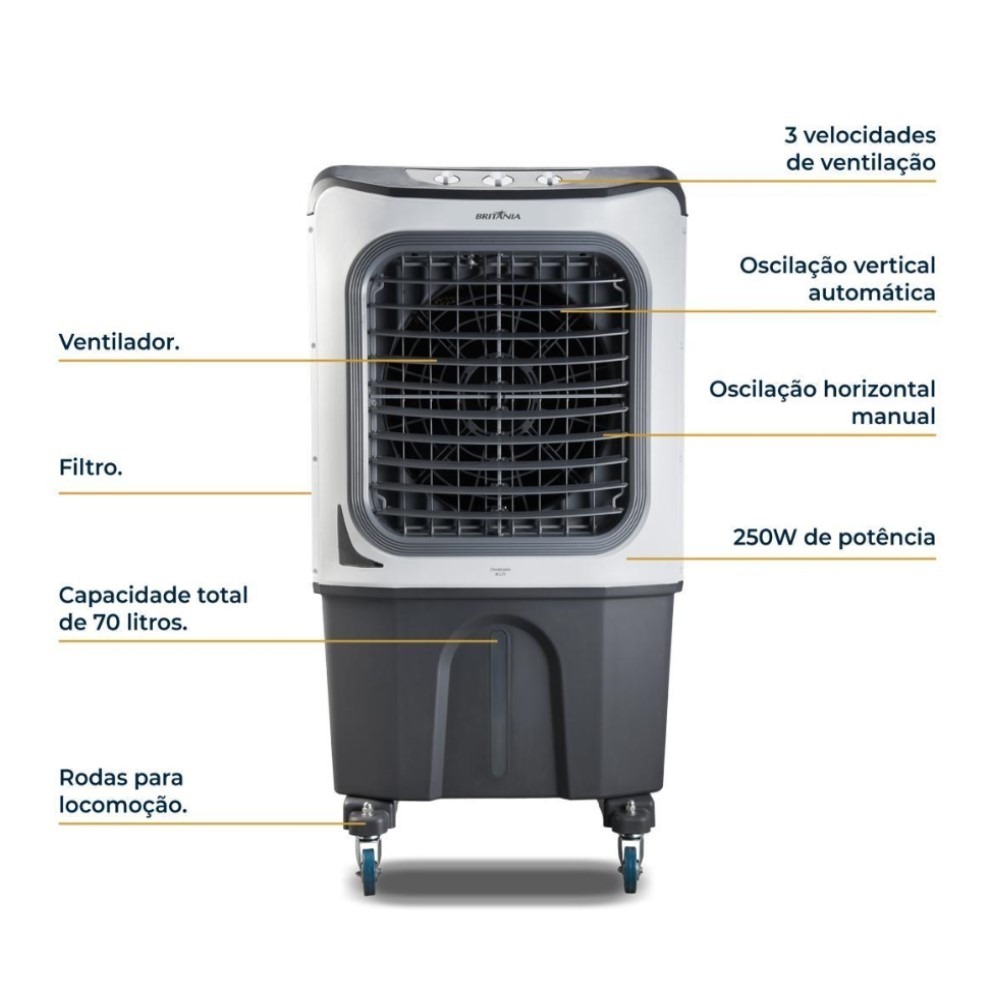 Climatizador Evaporativo Industrial 70 Litros Britania BCL70 220V
