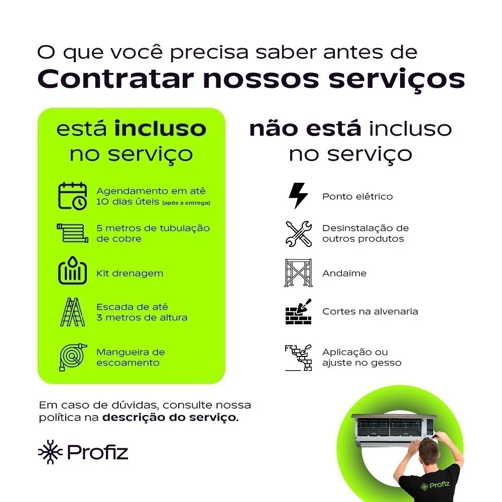 Instalação de Ar-Condicionado Split Parede  11.000 a 14.000 BTUs
