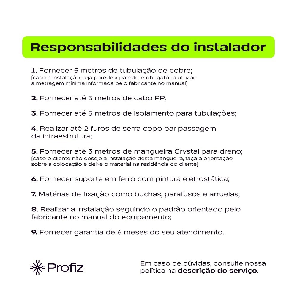 Instalação de Ar-Condicionado Split Parede 7.000  a 10.500 BTUs
