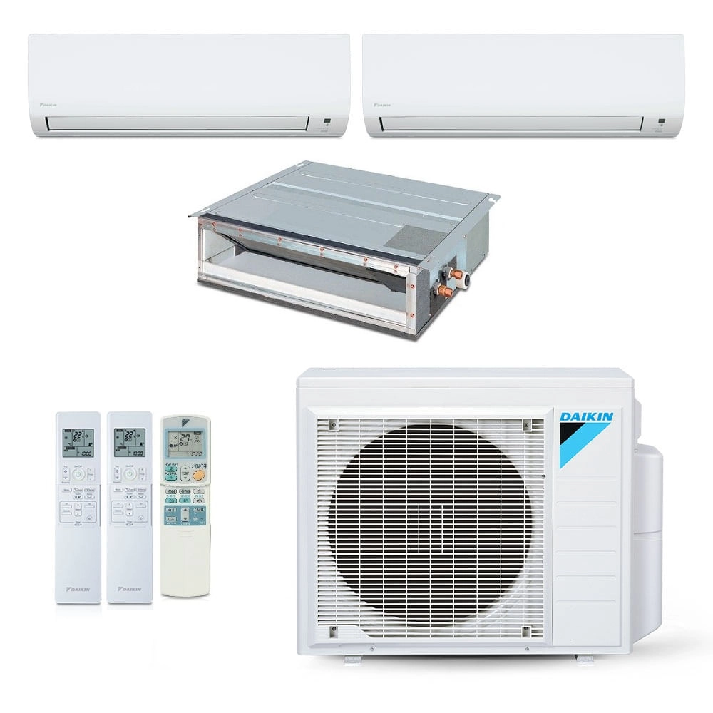 Ar-Condicionado Multi Split Inverter Daikin 24.000 BTUs (2x Evap HW 9.000 + 1 Evap Duto 20.000) Quente/Frio 220V