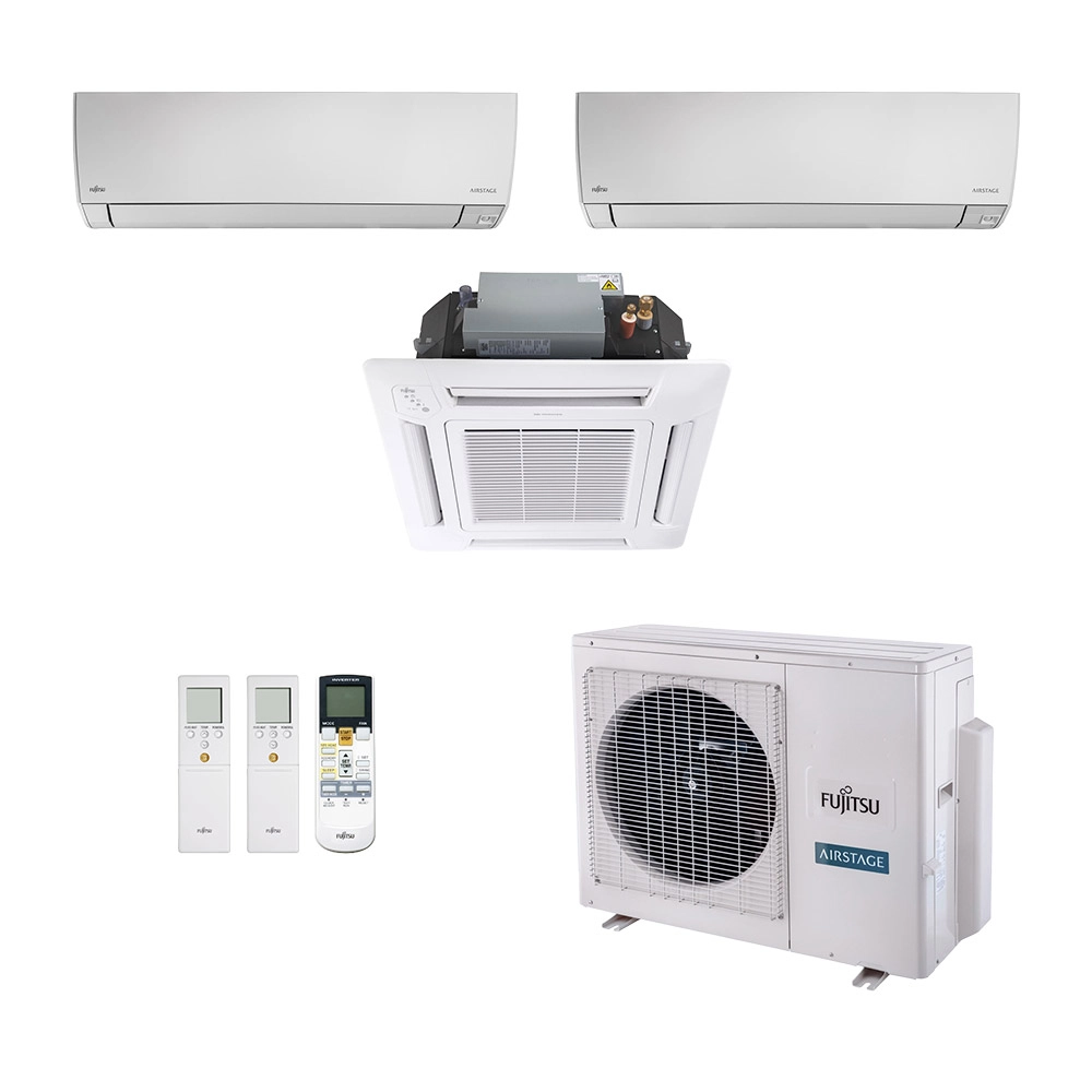 Ar-Condicionado Multi Split Inverter Fujitsu 18.000 (2x Evap HW 7.000 + 1x Evap Cassete 4 Vias 9.000) Quente/Frio 220V