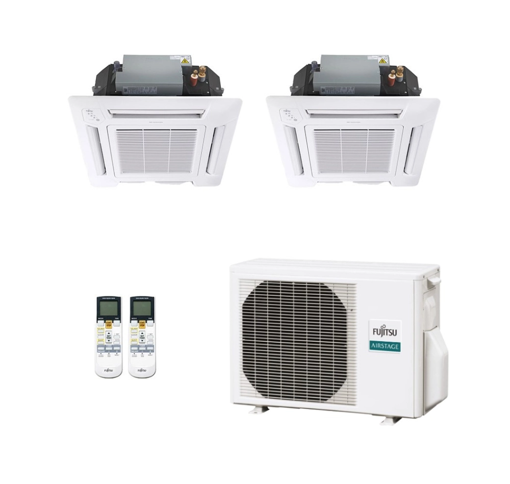 Ar-Condicionado Multi Split Inverter Fujitsu 18.000 BTUs (2 Evaporadoras Cassete 4 Vias 12.000 BTUS) Quente e Frio 220V