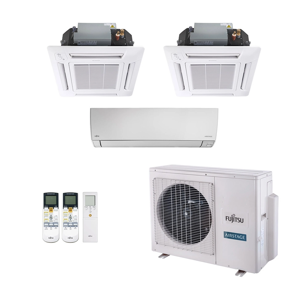 Ar-Condicionado Multi Split Inverter Fujitsu 23.000 (1x Evap HW 7.000 + 2x Evap Cassete 4 Vias 12.000) Quente/Frio 220V