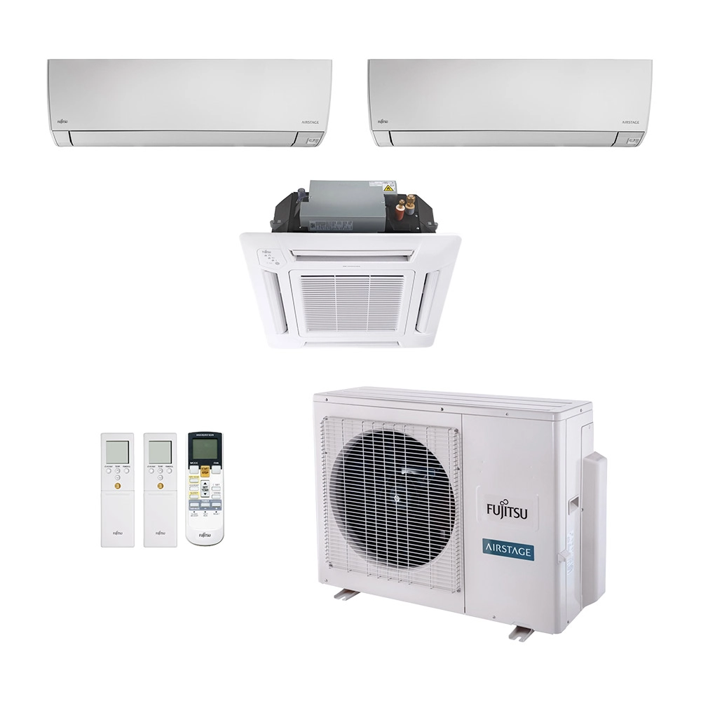 Ar-Condicionado Multi Split Inverter Fujitsu 23.000 (2x Evap HW 12.000 + 1x Evap Cassete 4 Vias 12.000) Quente/Frio 220V