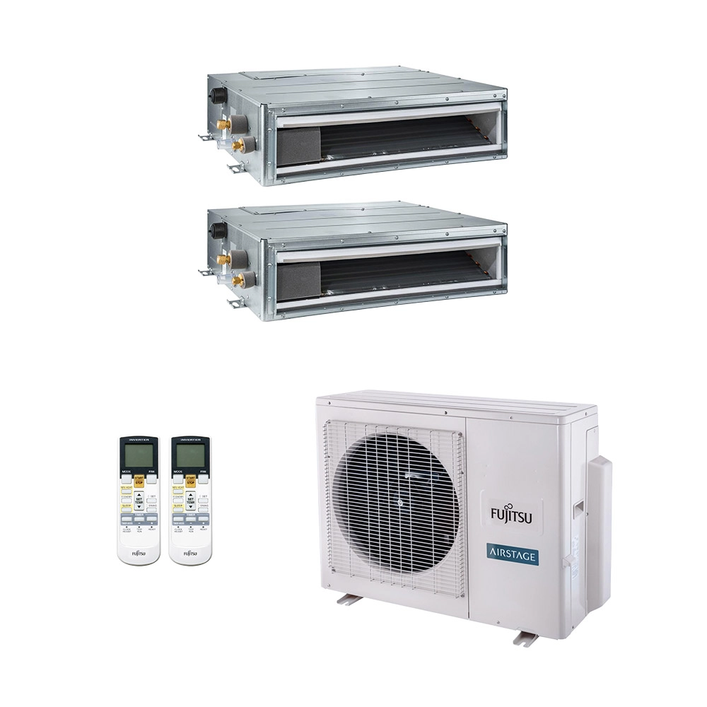 Ar-Condicionado Multi Split Inverter Fujitsu 23.000 BTUs (2x Evap Duto 12.000) Quente/Frio 220V