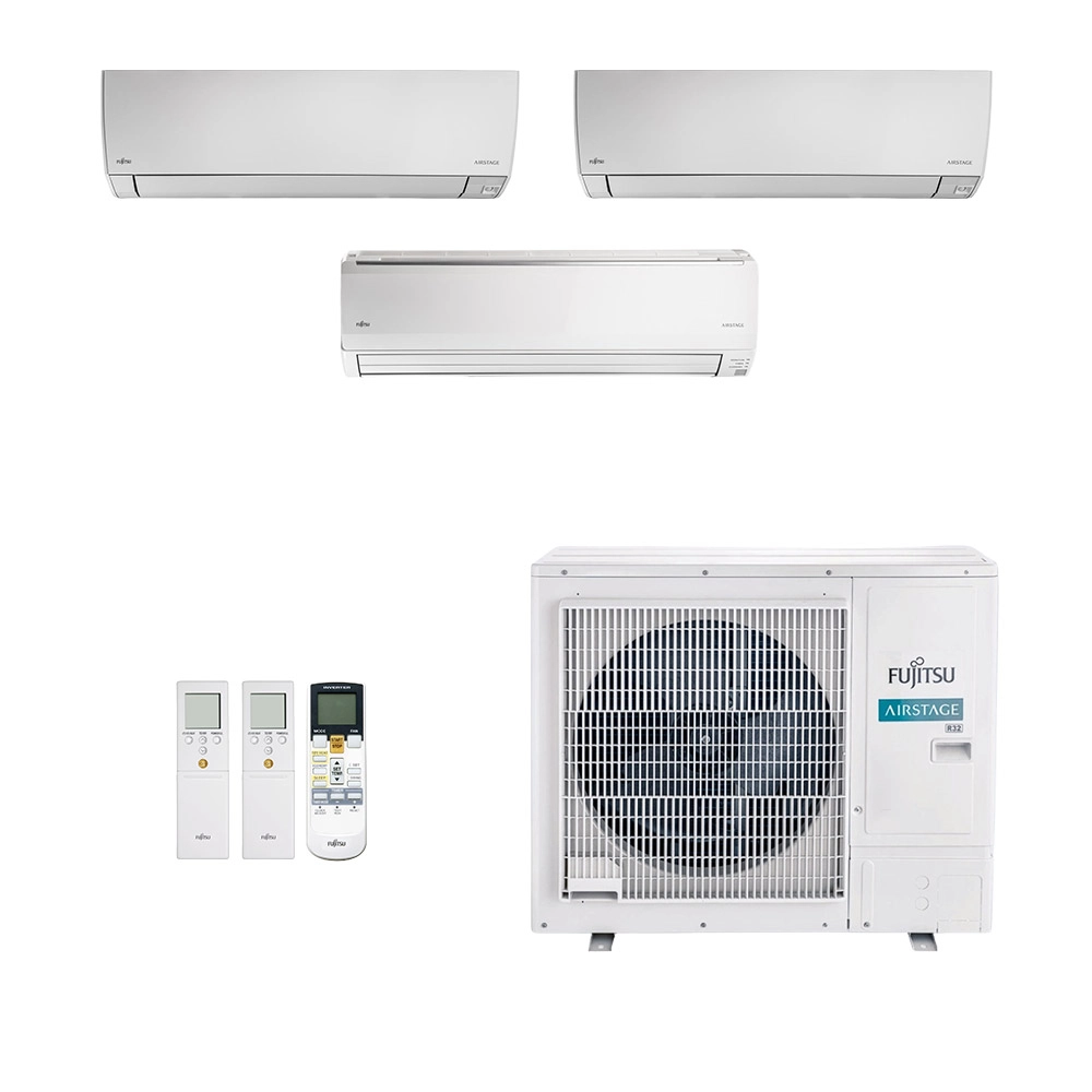 Ar-Condicionado Multi Split Inverter Fujitsu 27.000 BTUs (2 Evaporadoras HW 7.000 BTUs + 1 Evaporadora 24.000 BTUs) Quente e Frio 220V