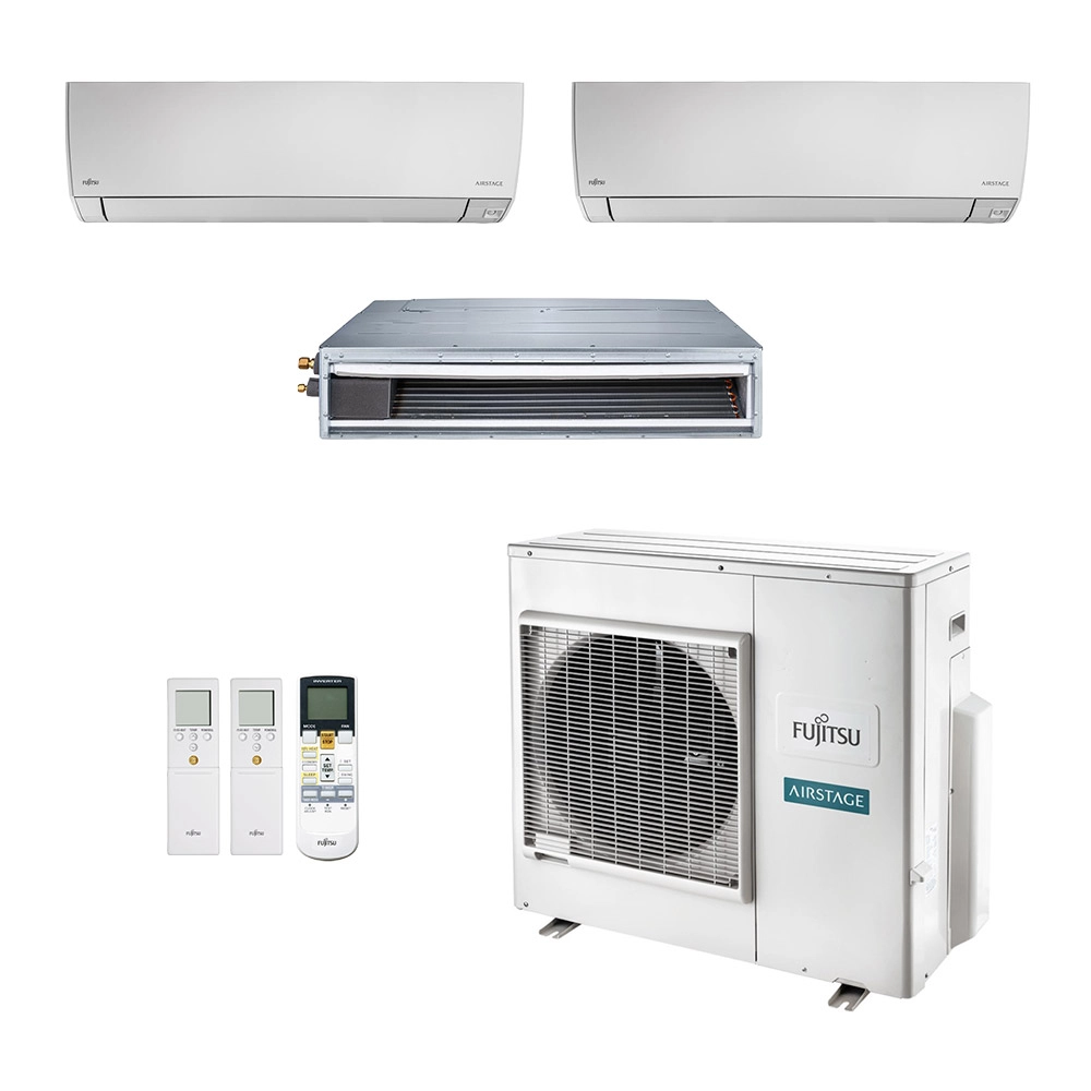 Ar-Condicionado Multi Split Inverter Fujitsu 35.000 (1x Evap HW 9.000 + 1x Evap HW 12.000 + 1x Evap Duto 18.000) Quente/Frio 220V