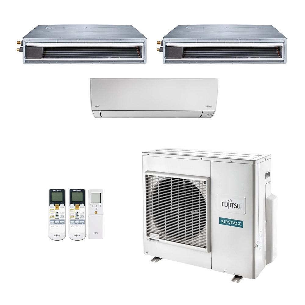 Ar-Condicionado Multi Split Inverter Fujitsu 35.000 (1x Evap HW 9.000 + 2x Evap Duto 18.000) Quente/Frio 220V