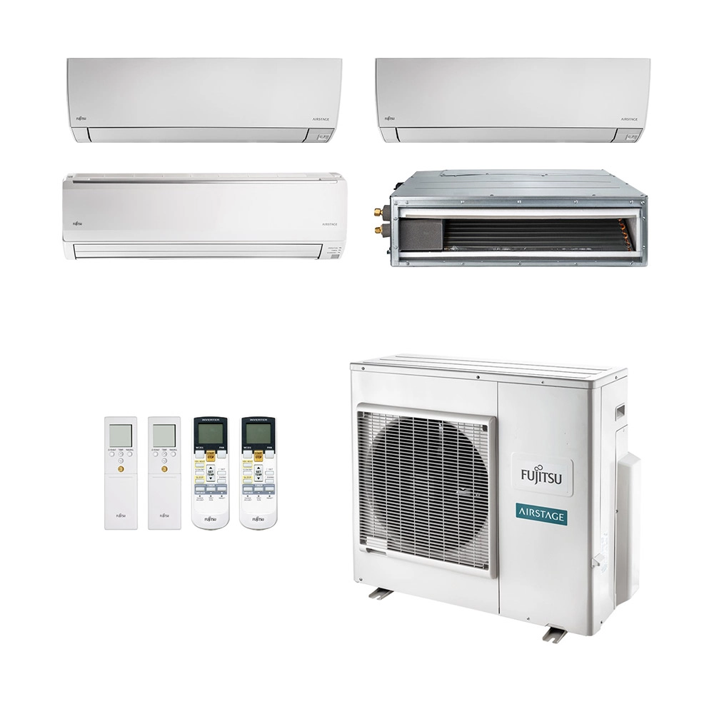 Ar-Condicionado Multi Split Inverter Fujitsu 35.000 (2x Evap HW 9.000 + 1x Evap Duto 12.000 + 1x Evap HW 18.000) Quente/Frio 220V